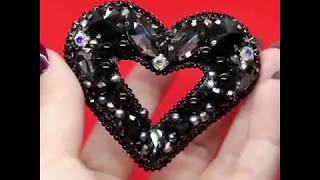 Брошь из бисера Black heart ★ Anaya Handmade