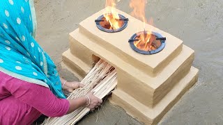 How to make double clay stove at home । Primitive technology of desi chulha in  mordenkitchen #Viral