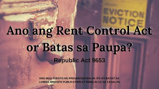 RENT CONTROL ACT - Republic Act 9653 | BATAS PARA SA RENTER AT LANDLORD