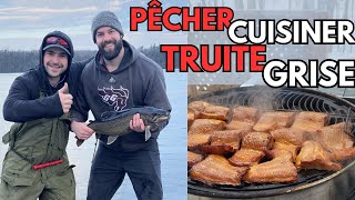 Truite Grise sur la glace avec @sim_on_fish - Truite fumée au BBQ - Pêcher Cuisiner