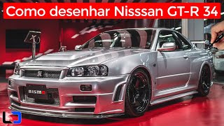 COMO DESENHAR CARROS: Nissan GT-R R34 do Velozes e Furiosos (Passo a passo em tempo real)