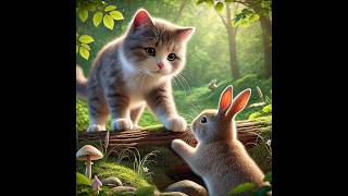 Kitten and rabbit friendship #kitten #rabbit #story