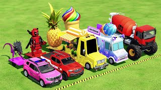 TRANSPORTING POLICE CAR, FIRE RESCUE, MONSTER TRUCK, COLORED CARS WITH TRUCK ! FS22