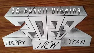 2023 Drawings Pencil 3D Art Happy New Year Lettering Handwriting