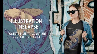 4K | POSTER  | T-SHIRT DESIGN ILLUSTRATION TIMELAPSE IN PROCREATE | Bee and Branch