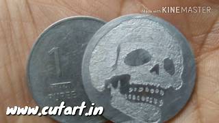 Cutart - etching a steel 1 rupees coin with clear tape stencil