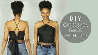 DIY Cross Back Fringe Halter Top (No Sewing)