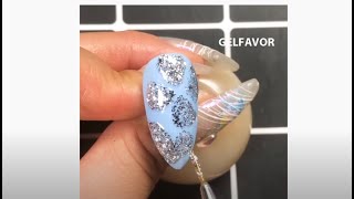 Glitter Summer Blue Flower Nail | Shiny Gel Polish | Easy Beginner Nail Art | Step by Step Tutorial