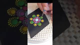 Short: Rainbow Dot Art Mandala on Diamond Shaped Wood Cutout by Miranda Pitrone