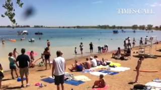 Longmont Kinetics Sculpture Race as seen from the swim area at Union Reservoir.