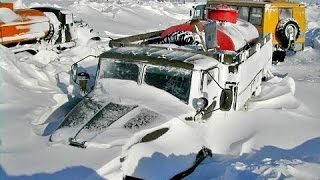 Drivers of the far North winter road are trucks Ural and KAMAZ