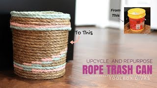 DIY Rope Trash Can Using a Bucket