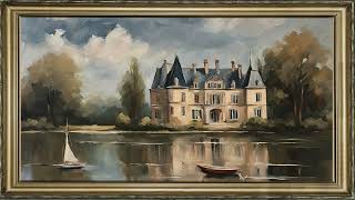 FREE TV ART  VINTAGE SCREENSAVER BACKGROUND FRAMED FRENCH CHATEAU  PAINTING NO SOUND WALLPAPER 4K