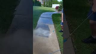 Pressure washing a filthy concrete walkway oddly satisfying to watch  #satisfyingpressurewashing