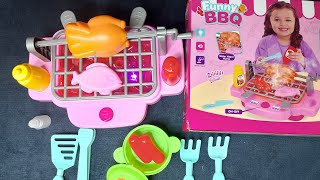 unboxing cute pink  funny BBQ kitchen playset| play cooking Deluxe barbecue BBQ Grill playset ASMR