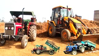 Ultimate Field Mud Loading to JCB 3DX Eco Backhoe: Trolley Hauling feat Massey and Mahindra Tractors