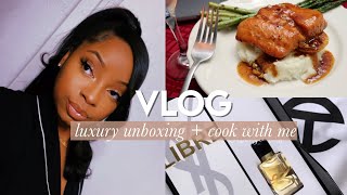 vlog | vision board making, luxury unboxing + cook with me | Abiola K.