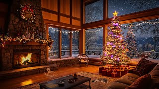 Christmas Atmosphere in a Cozy Winter Cabin with Holiday Piano Music, Snowfall, and Fireplace Sounds