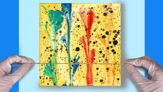 Abstract Acrylic Painting String And Splatter Technique