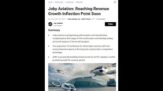 [조비소식](Joby aviation, UAM) “Joby Aviation: 곧 수익 성장 변곡점에 도달” 제이케피탈, 시킹알파에 올라온 기고문.