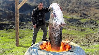 Juicy Tender Catfish Cooked with Orange Slices in an Underground Oven! Best Outdoors Fish Recipe