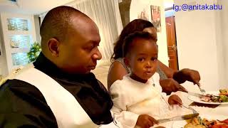 Anita Kabu training Simon Kabu good table manners