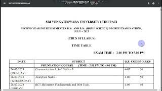 SVU | 2nd year 4th Semester Time Table 2023 | Confirmed | Exam Date From : 24-07-2023