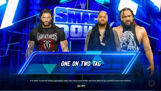 Roman Reigns Vs Solo Sikoa & Jacob Fatu - Tag Team Handicap Match | SmackDown | WWE 2k24