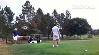 Guy Mertz, Chad Hanson, Scott Woodrum, teeing off on 7 at Longmont Men's City Tournament Friday morn