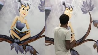 kids bed room little girl cartoon airbrush art|spray painting|3dwall spray painting designs