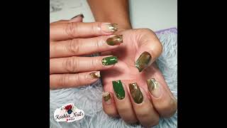 Diseño Personalizado/Mármol Verde, Marron, Nude 😍/Uñas Acrílicas Cortas/Retoque