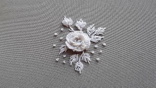 3D White Roses  Cast on Stitch - White Embroidery