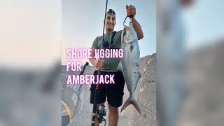 shore jigging for amberjack in the port!!😱🔥🎣