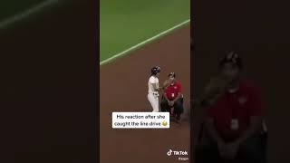 ESPN - He couldn’t believe the ballgirl made this incredible catch 👏😂 @mlb #baseball