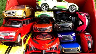 Box Full of Model Cars /Dodge Charger Police Car, Mercedes S650, GTR, Lamborghini, Apollo EVO