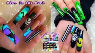 NIGHTMARE BEFORE CHRISTMAS HALLOWEEN NAILS🎃 SAVILAND GLOW IN THE DARK GEL PAINT KIT! Nail Tutorial