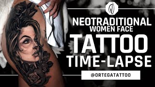 NEO TRADITIONAL TATTOO TIME-LAPSE #024 | WOMEN FACE COVER UP