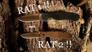 Ontario Knife Company OKC RAT 1 vs RAT 2!!  Side by side comparison and specs! D2 Steel!