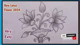 New Lotus Flower Drawing / Kamal Ka Alekhan / How To Draw Lotus Step By Step / Kamal Ka Phool