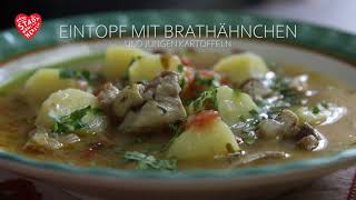 Eintopf mit Brathähnchen und jungen Kartoffeln