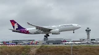 Hawaiian Airlines Airbus A330-200 landing at Los Angeles International Airport KLAX runway 24R