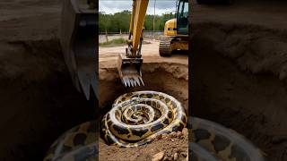 Excavator operator shocked, a big snake came out of the excavation ground 🐍#animals #shortvideo