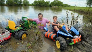 Using tractors to throw HUGE rock into water | Tractors for kids