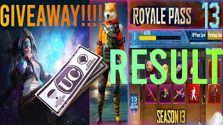 UC GIVEAWAY PUBG Mobile || RESULT || 100 SUBSCRIBERS CELEBRATION || BT E-Sports