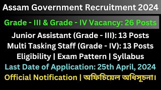 Assam Government Recruitment 2024: Grade - III & Grade - IV Vacancy