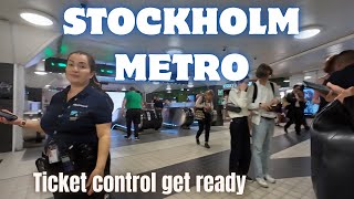 Stockholm Metro Ticket control get ready. Travel from T-Centralen station