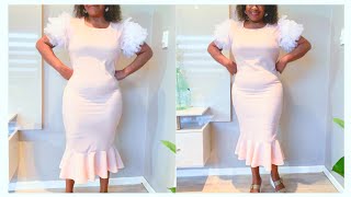 how to make a diy bodycon flounce dress with tule sleeve design.