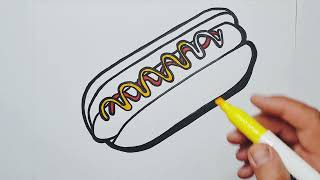 How to Draw a American Hot Dog for Children in Timelapse Format.Video is to draw along to.