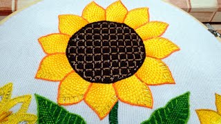 Girasol bordado en puntada fantasía 🌻