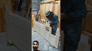 A skilled carpenter makesa red wood door quickly and efficiently